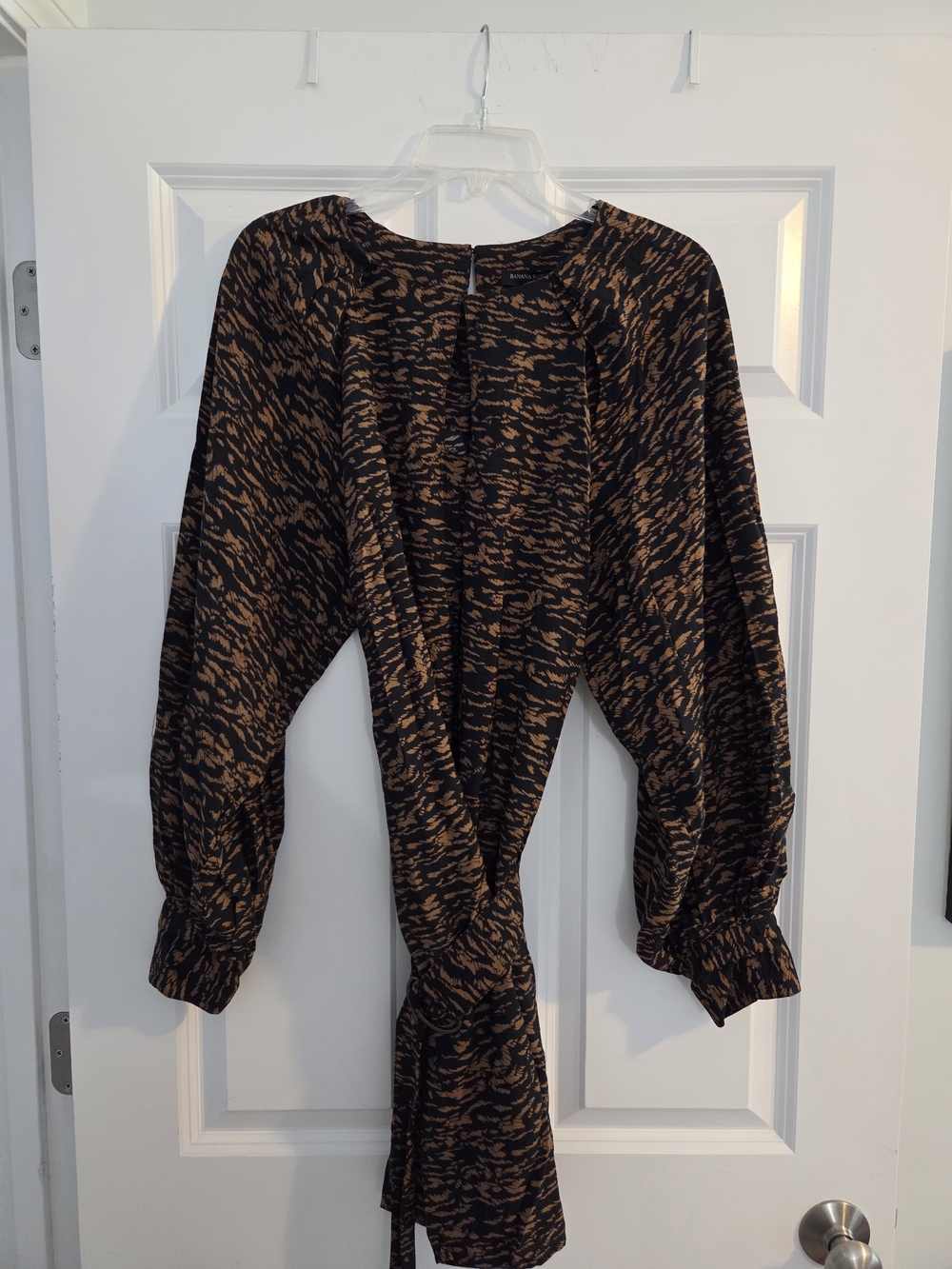 NWT Banana Republic Women's Black and Brown Printed Tie-Waist Dress